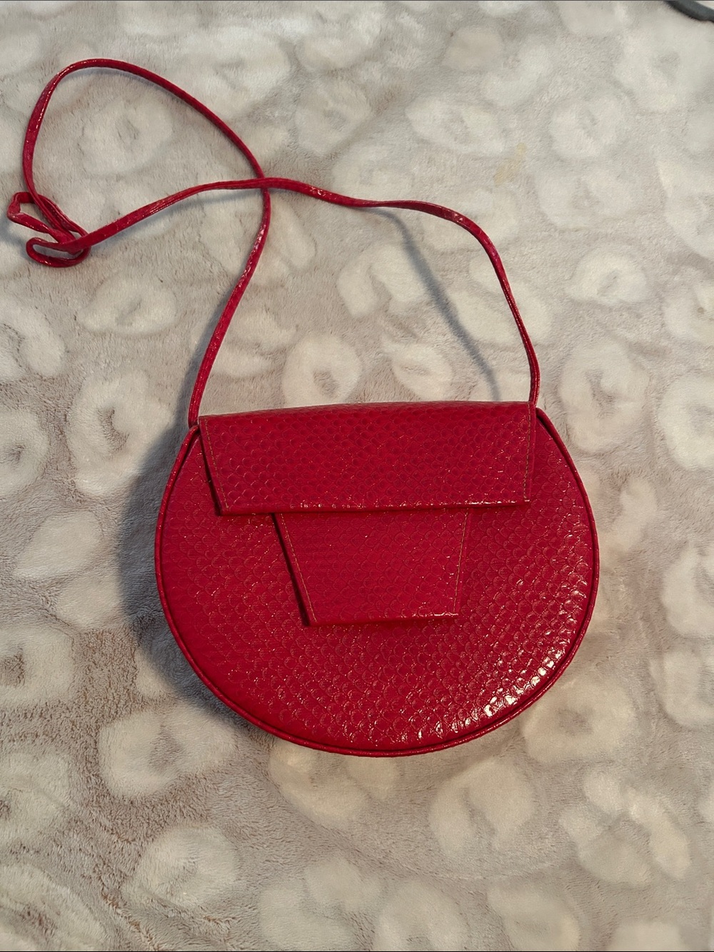 Vintage Robert Bestien Red Faux Snakeskin Round Crossbody Bag